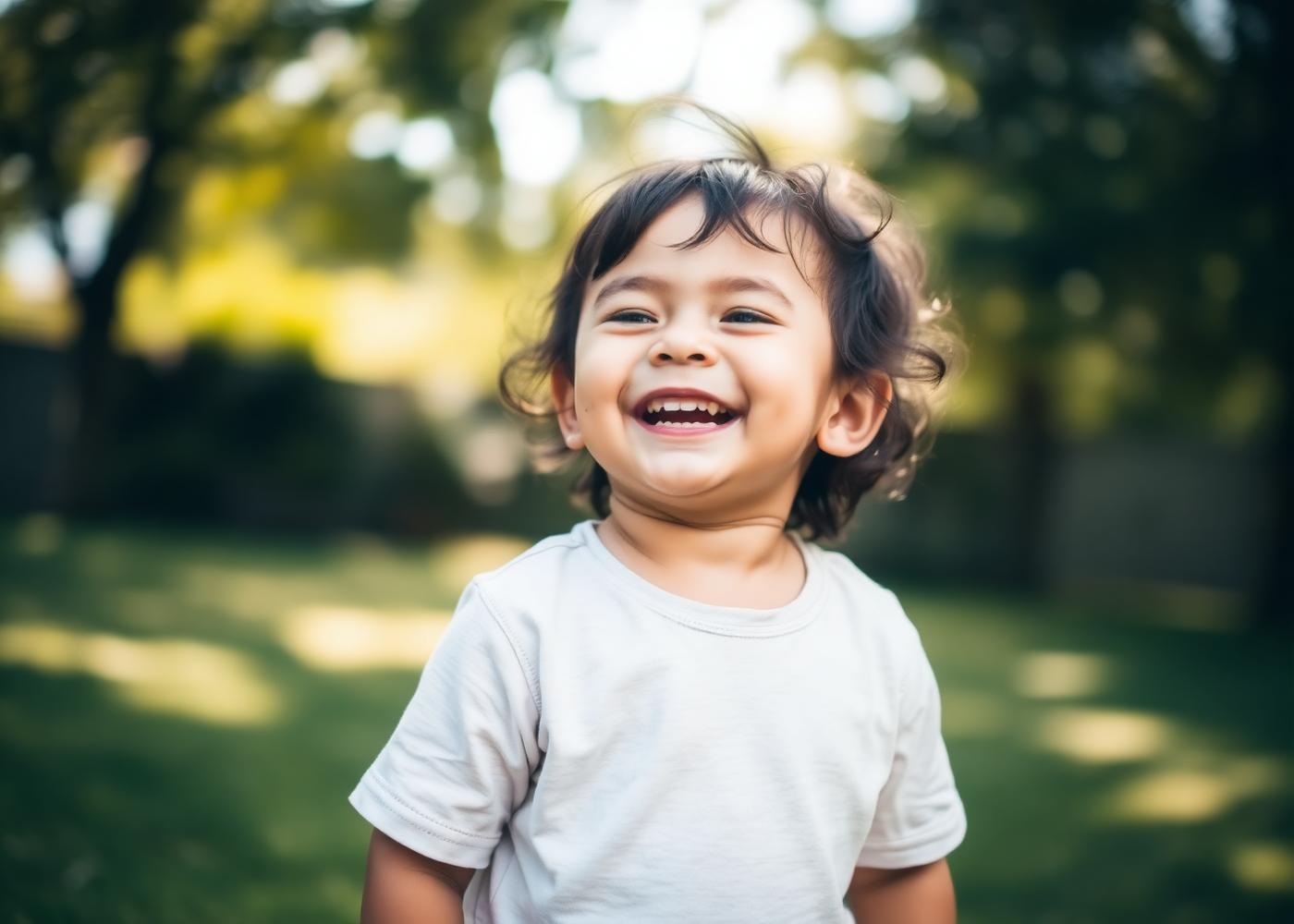 A child laughing outdoors